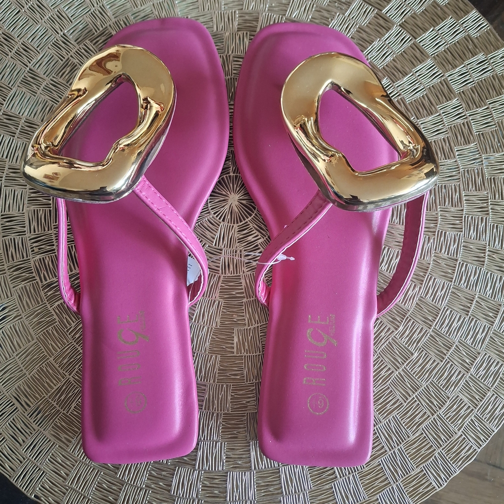 Rouge! Pink Sandals with Gold Accents